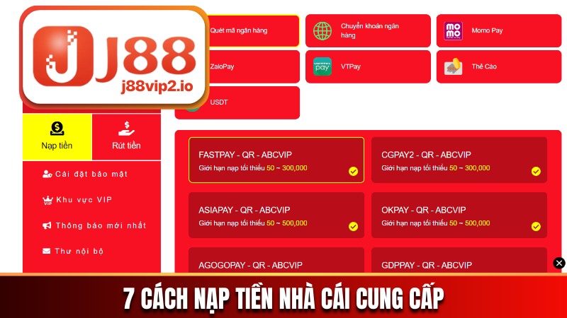 7 cách nạp tiền nhà cái cung cấp