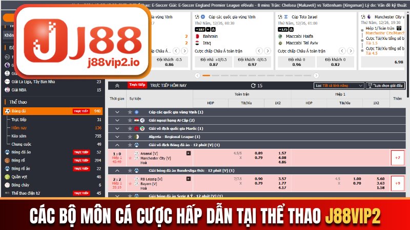 Các bộ môn cá cược hấp dẫn tại thể thao J88vip2