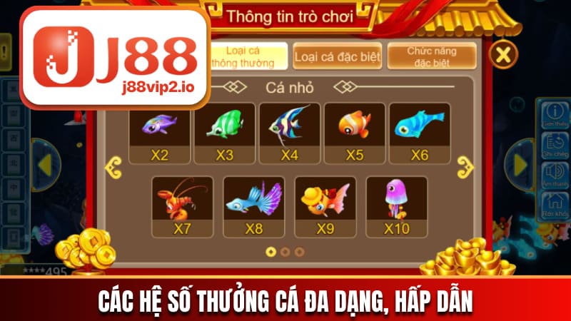 Các hệ số thưởng cá đa dạng, hấp dẫn